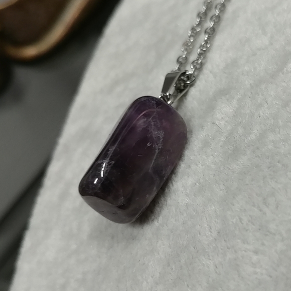 Amethyst Necklace Natural Gemstone Crystal Pendant Stainless-Steel Chain Purple - Picture 9 of 17